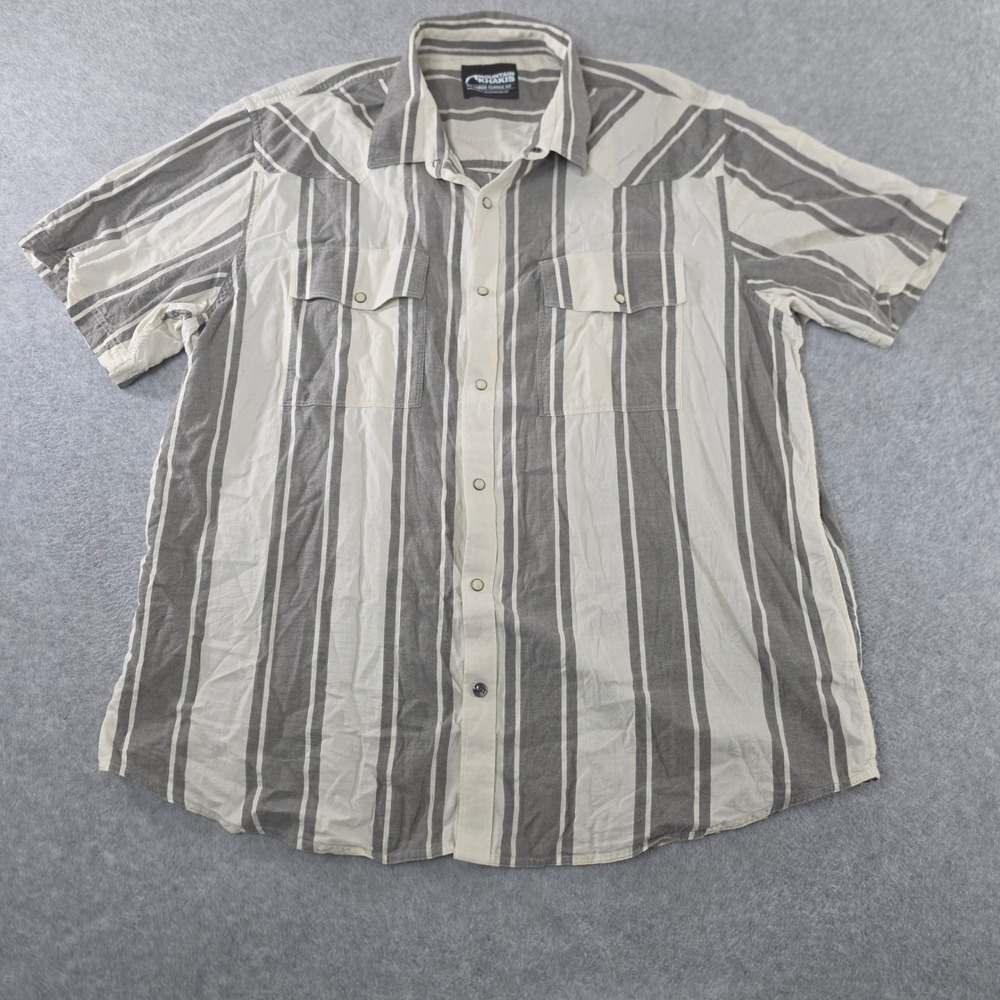 Mountain Khakis Mens XXL Short Sleeve Pearl Snap Western Stripe Shirt Grey Cream